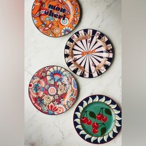 NWT Anthropologie Maeve Dessert Plates Boxed Set Gift Grrr Cherries Cheetah